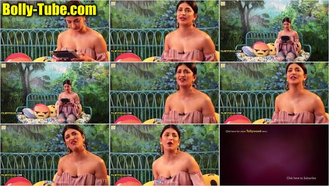 Naked shoulder Shruti Haasan Adjusting her Dress in Live Interview, Bolly Tube