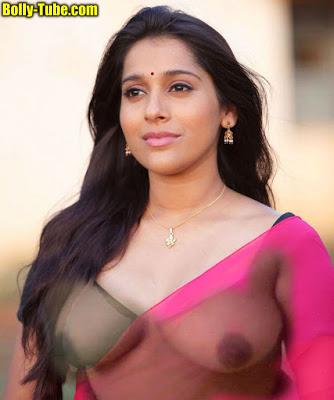 Hot Rashmi Gautam in nude half saree nipple see through