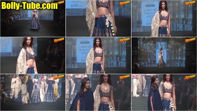 Small boobs Disha Patani Sexy low neck blouse in Ramp Walk cleavage, Bolly Tube