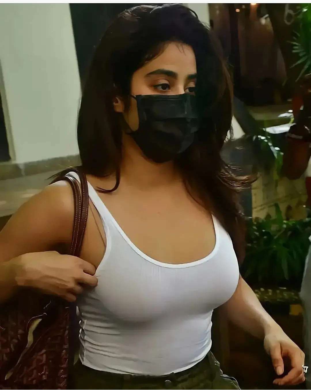 Janhvi Kapoor busty boobs with mask